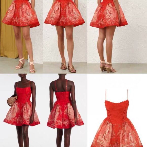 Zimmermann Dresses & Skirts - Zimmermann Red Mini Dress Floral Jacquard Fit Flare Size 1 (US 4